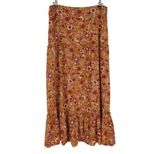 Luna Moon Maxi Peasant Skirt Burnt Orange Boho Floral Ruffle Side Zip XL